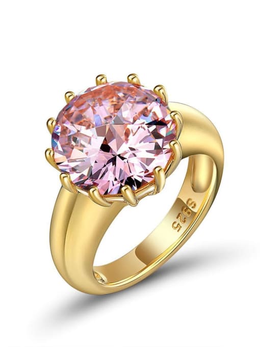 Pink [R 0309] 925 Sterling Silver High Carbon Diamond Round Luxury Ring